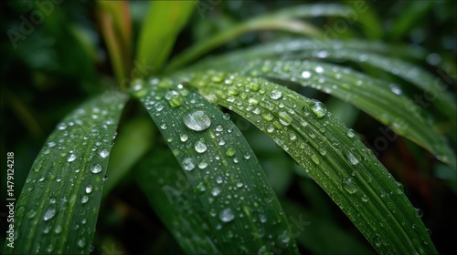 A close-up of a dew-covered Pandan leaf, symbolizing ecological awareness and green initiatives