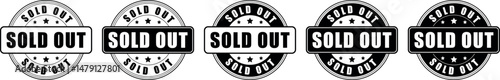 black and white sold out stamp icons in circular badge style used for unavailable product or stock status	