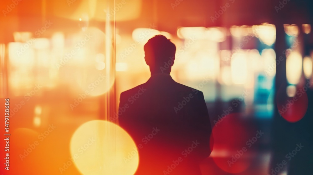 Silhouette of a Man in a Suit with Bokeh Lights Silhouette of a Man in a Suit with Bokeh Lights