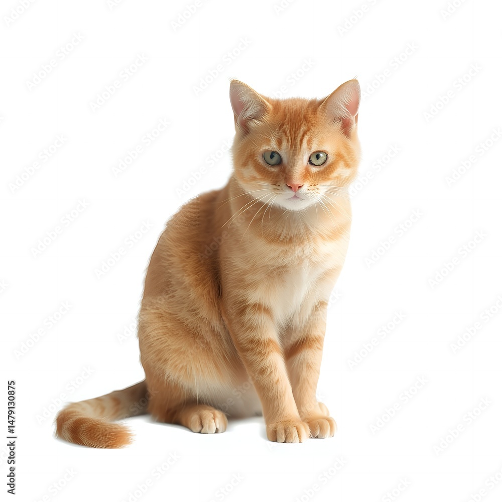Obraz premium Adorable Ginger Kitten Sitting on White Background Pet Studio Shot