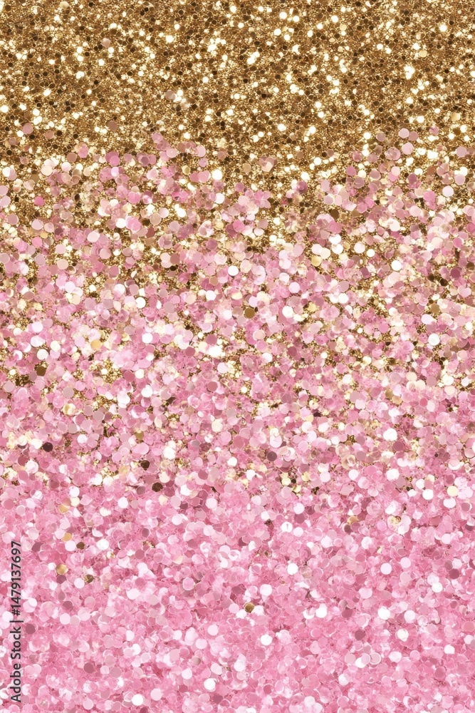 Obraz premium Sparkling Glamour Abstract Texture Close-up Vertical Shot of Gold and Pink Glitter Background for Festive Celebrations