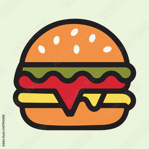 Colorful burger illustration a fun and tasty food graphic perfect for menus and fast food design.