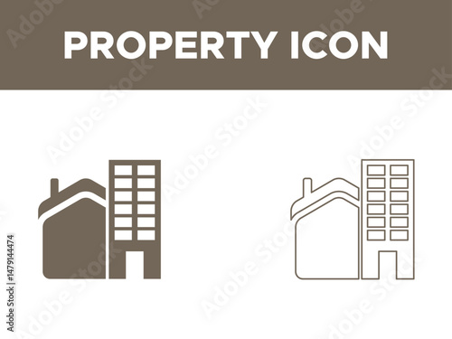 property Icon Set, property Solid and line icon.