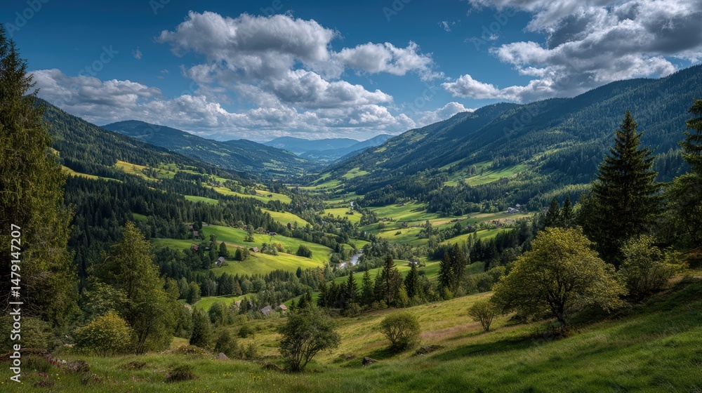 Obraz premium Perfect sunny day in the natural countryside of Austria, highlighting eco-friendly landscapes