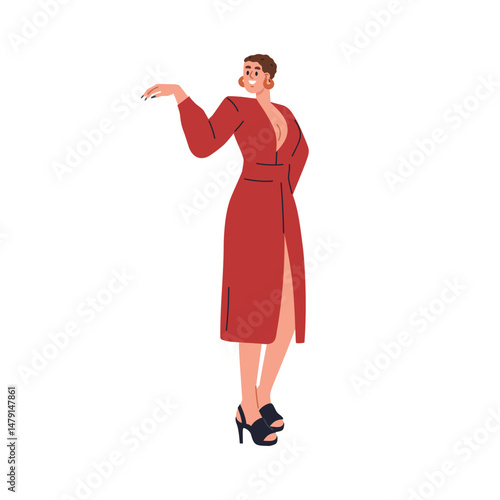 Confident woman in evening dress. Elegant chic female character, short hair, ...