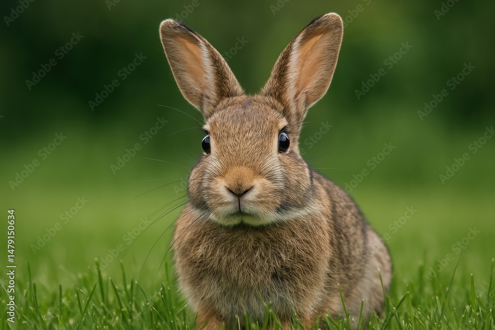 Fototapeta premium Adorable rabbit in green field.