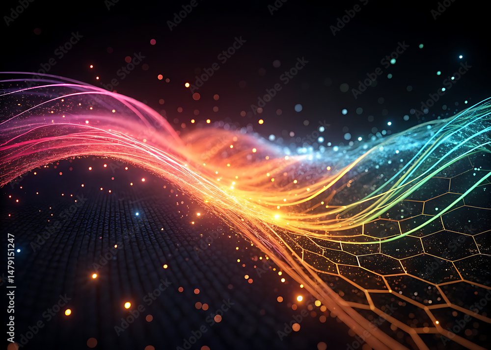 Fototapeta premium Rainbow plasma wave against dark background 
