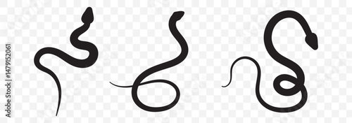 Snake animal black silhouette icon - designs for jungle animals snake Safaris, wildlife, rainforest, vector on transparent background. EPS 10.