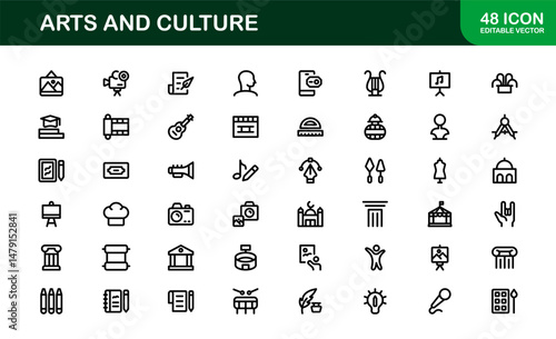 Creative Arts and Culture Icons. Modern Vector Illustrations for Designers and Artists
