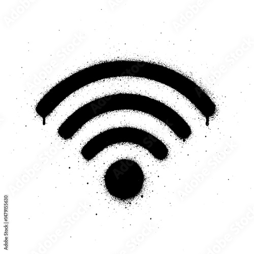 Artistic black spray-painted WiFi icon on a white background in graffiti style.