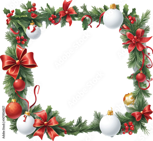 Festive Christmas Wreath Frame with Decorations