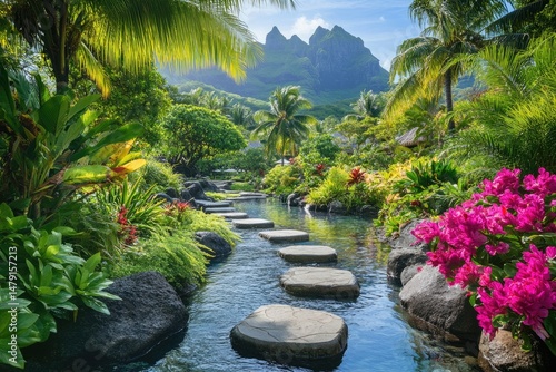 Fototapeta Naklejka Na Ścianę i Meble -  Lush tropical garden path