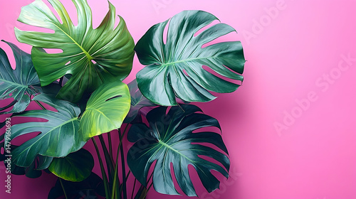 Monstera leaves pink background tropical plants nature photography