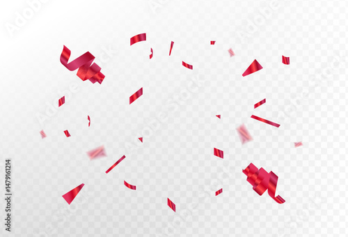red Confetti explosion on a transparent background. Shiny shiny golden paper pieces fly and spread around. zoom effect.vector illustration