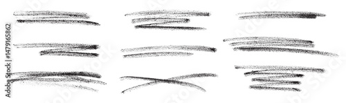 Black Charcoal Pencil Scribble Lines Set, Hand-Drawn Texture Strokes on White Background Isolated
