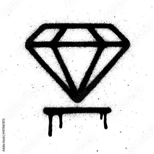 High contrast black and white graffiti-style diamond icon with a bold spray paint texture and realistic dripping effect.