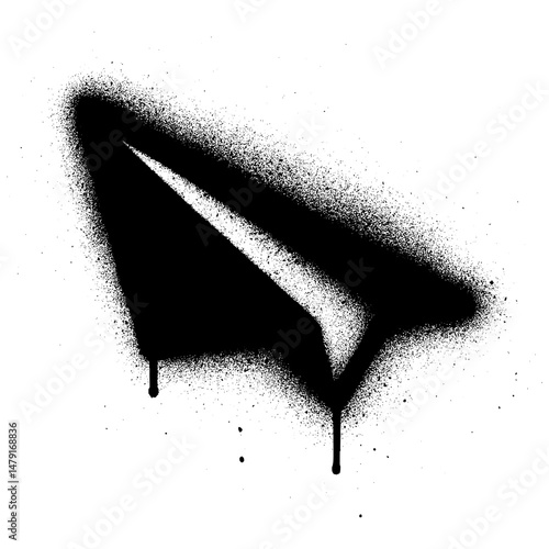 Paper Plane Graffiti Spray Icon Black and White Stencil Street Art.