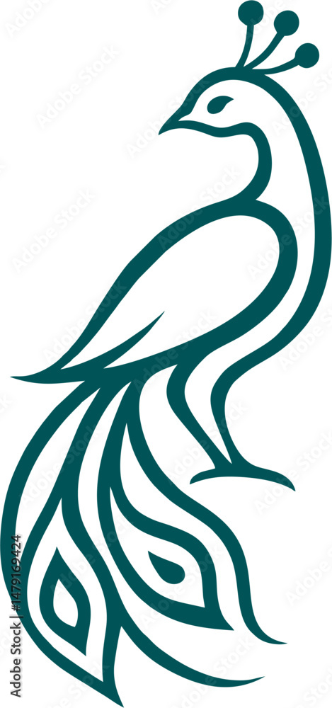 Obraz premium Elegant peacock design in single stroke vector