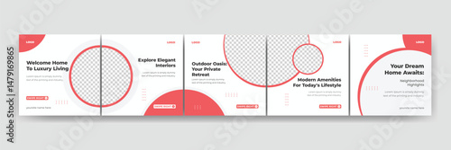 Social media carousel post template,  real estate carousel template for instagram, eps vector illustration
