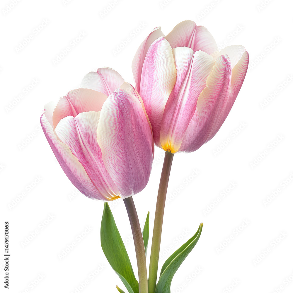 Fototapeta premium Two delicate pink and cream tulips