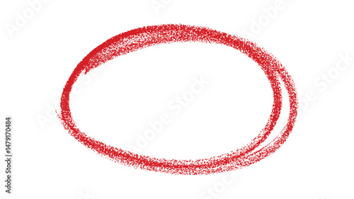 Hand-Drawn Red Crayon Circle Highlight Mark on White Background – Scribble Style Oval Emphasis Element