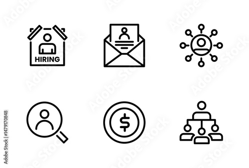 Hiring Process Line Icons. Recruitment, Job Application, Interview, Candidate Selection Vector Set
