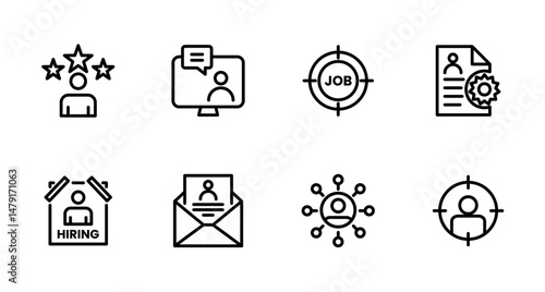 Hiring Process Line Icons. Recruitment, Job Application, Interview, Candidate Selection Vector Set