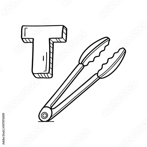 An illustration of letter T stands for T Tongs