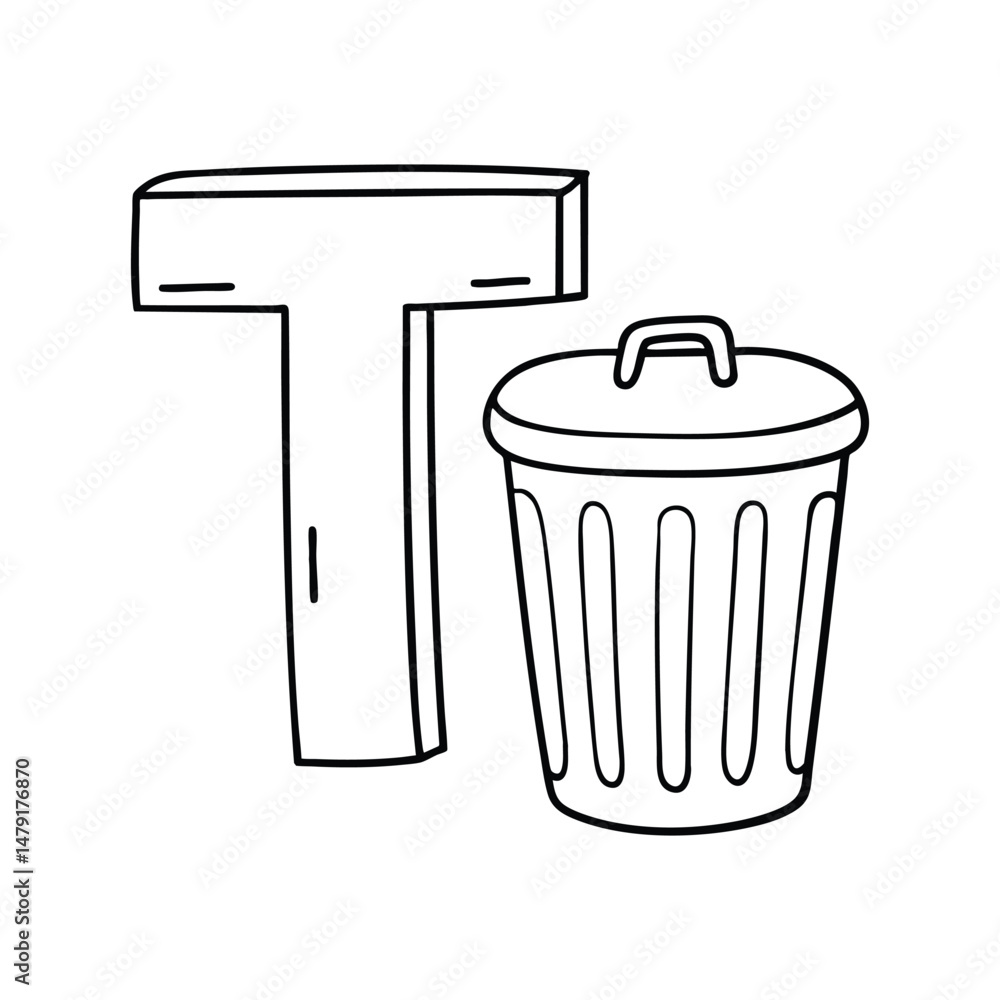 An illustration of letter T stands for T Trash bin An illustration of letter T stands for T Trash bin
