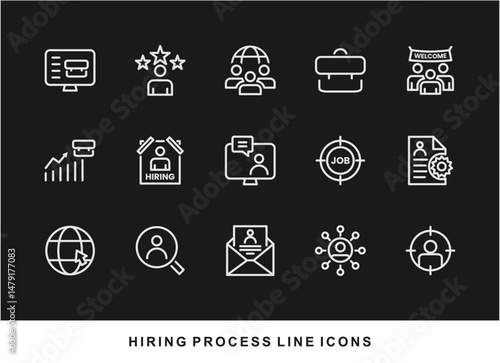 Hiring Process Line Icons. Recruitment, Job Application, Interview, Candidate Selection Vector Set