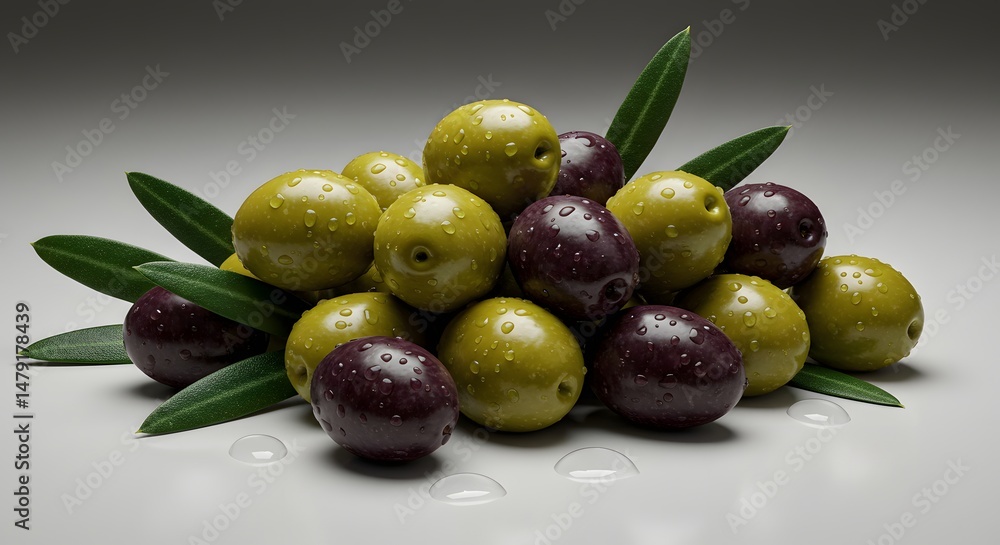 Obraz premium Green and Black Olive Pile with Leaves