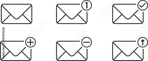 Message envelope icon set. Message Notification. Envelope Mail services. Email letter notification with mark
