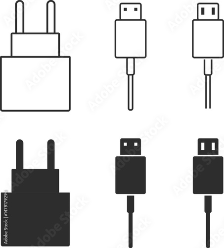 Mobile phone charger icon. Plug adapter symbol. Electronic device connector. Smartphone charger sign.  charging cable. wireless technology
