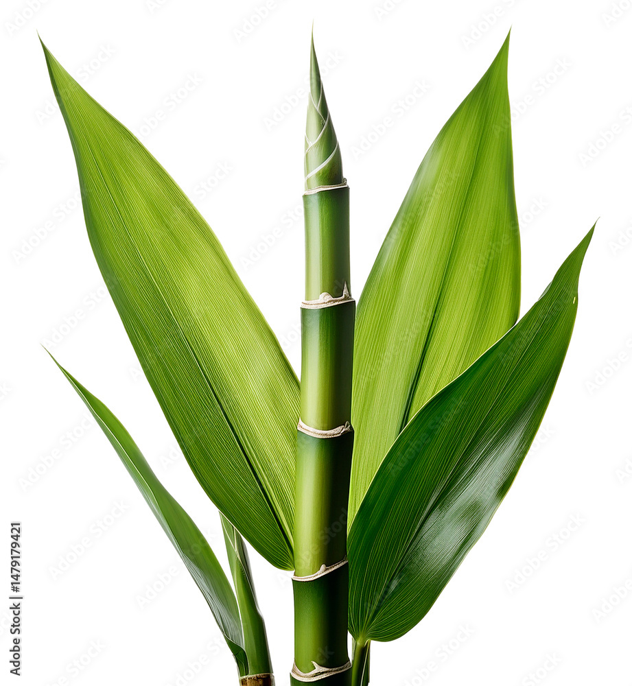 Obraz premium a green bamboo shoots with leaves isolated on white background