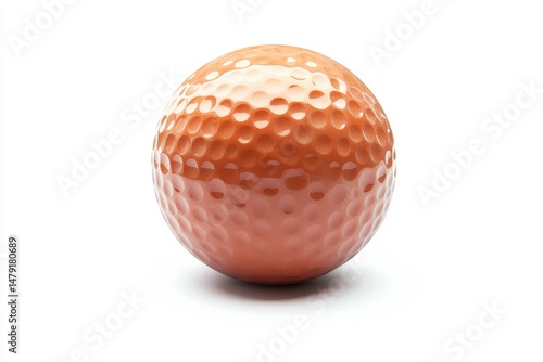 Orange golf ball isolated on white background for sports and recreational use.