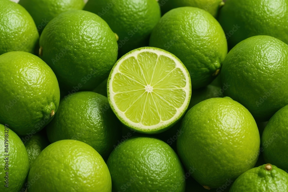 Fresh vibrant green limes. Fresh vibrant green limes.