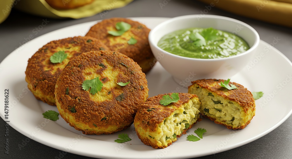 Golden-Brown Chickpea Patties with Zesty Green Chutney: A Vibrant Culinary Delight Golden-Brown Chickpea Patties with Zesty Green Chutney: A Vibrant Culinary Delight