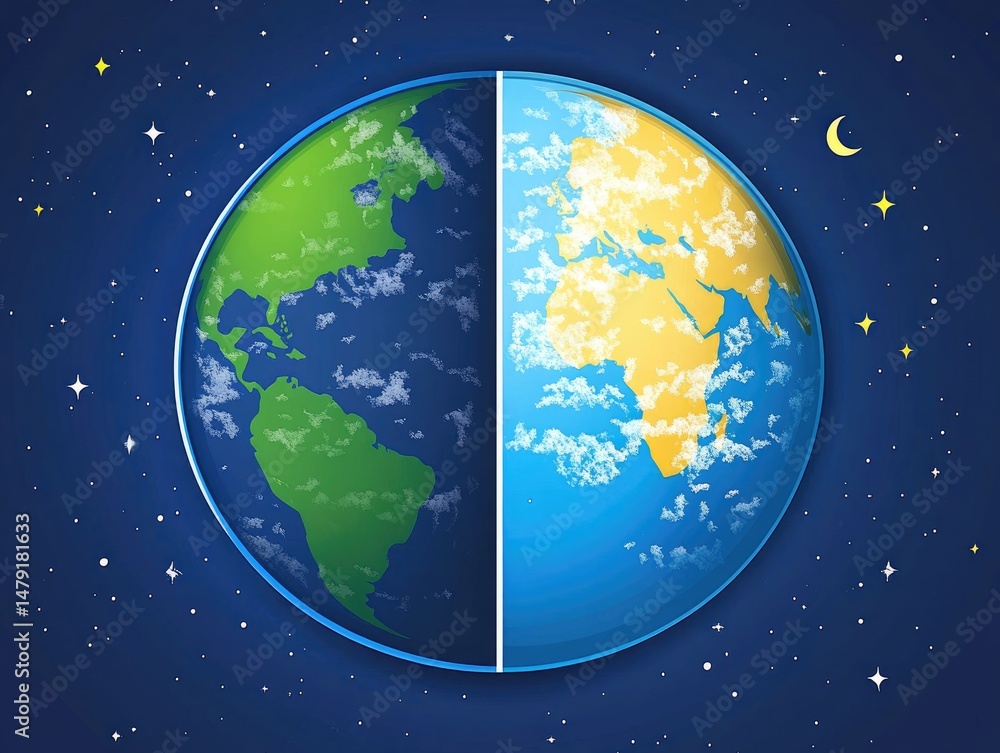 Fototapeta premium Divided Earth showcasing day and night hemispheres.