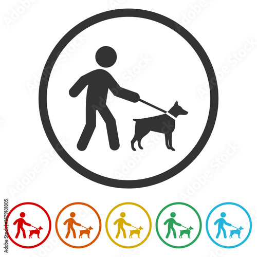 Guide dog icon. Set icons in color circle buttons