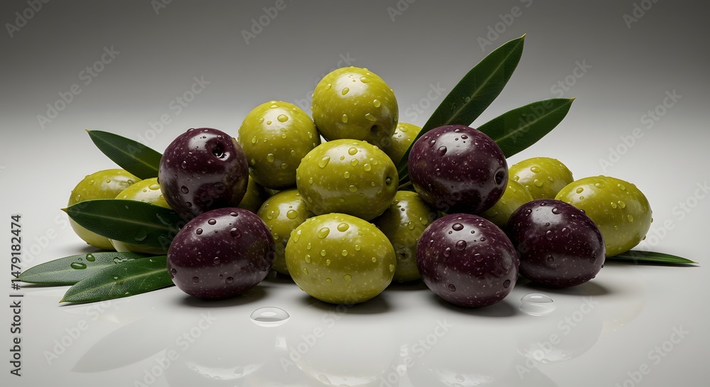 Obraz premium Olive Fruit with Leaf on Surface