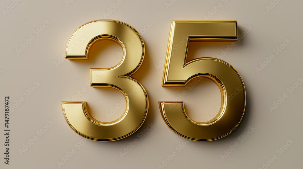 Stylish 3D gold number 35 in a modern aesthetic Stylish 3D gold number 35 in a modern aesthetic
