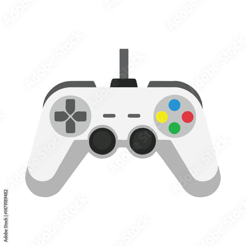 Realistic video game controller icon on white background. 