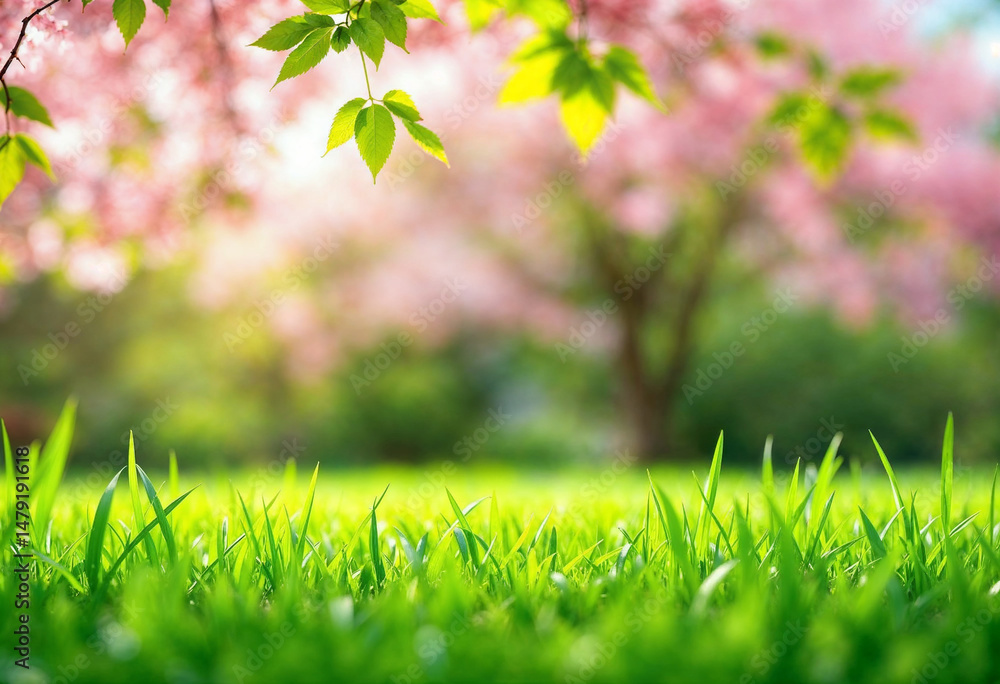 Obraz premium spring green grass and flowers