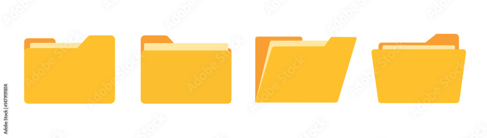 The folders set for app and web. Open and close the folder. Folders with documents. Vector illustration The folders set for app and web. Open and close the folder. Folders with documents. Vector illustration