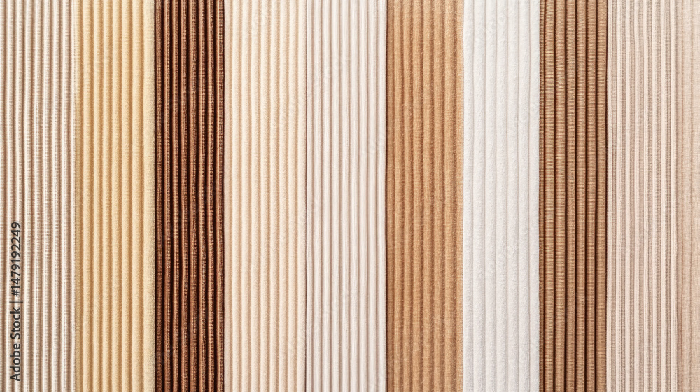 Fototapeta premium Vertical arrangement of various ribbed fabrics in neutral earth tones.