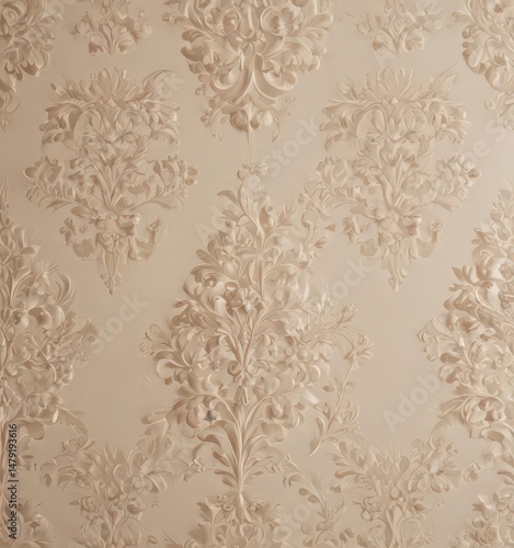 Subtle beige damask with embossed floral details ,  style,  high-resolution,  backdrop