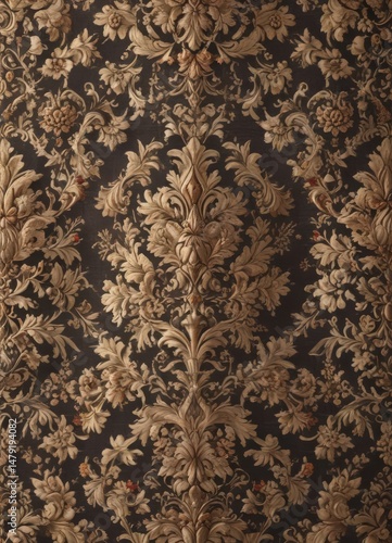 Intricate vintage floral damask, royal textile, classic, antique, acanthus