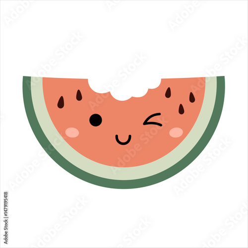 Cute groovy watermelon clipart, cartoon summer berry character. Adorable hand drawn vector illustration in flat style