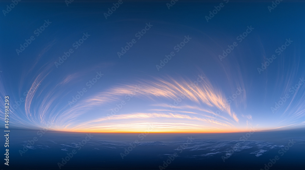 Fototapeta premium Vast blue sky adorned with delicate clouds, evoking serenity and boundless freedom.