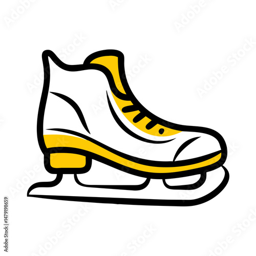 Illustration of a white and yellow speed skate on an ice blade  
